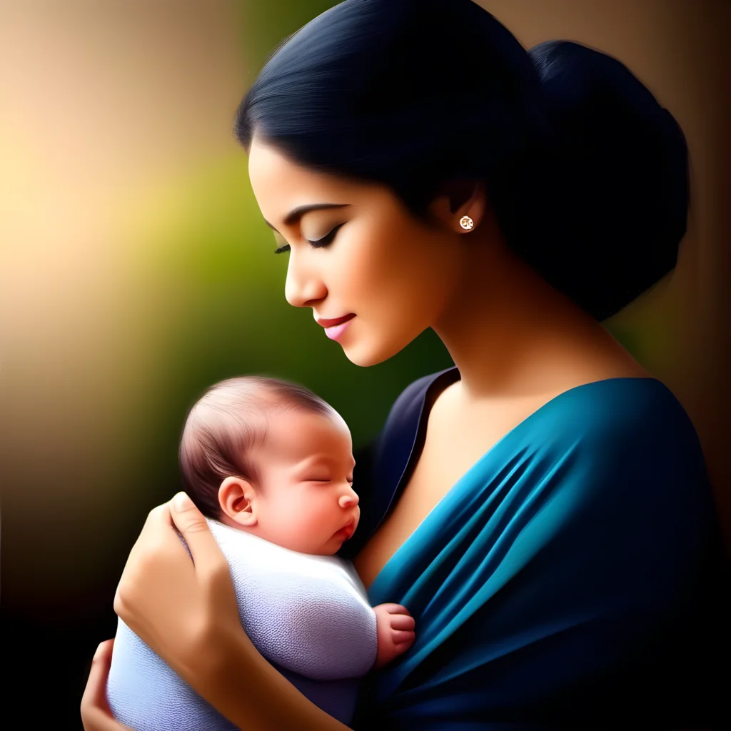 A lady hold his new born baby with care